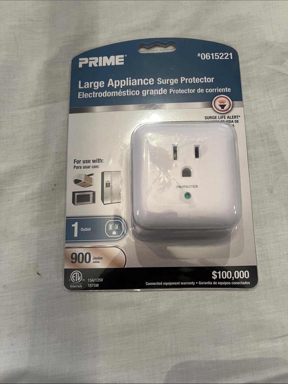White Large Appliance Surge Protector - 1 Outlet